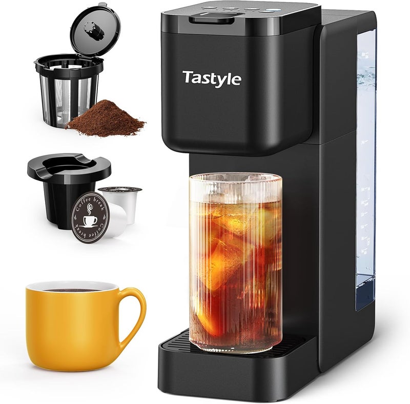 Tastyle Single Serve Hot & Iced Coffee Maker with Strong Brew, 40oz Removable Reservoir, 6 Brew Sizes, Compatible with K Cup and Grounds, Compact for Home, Office, RV and Dorm, Black (2.0 Version) - Image 1